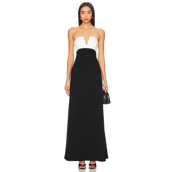 NWT Lovers and Friends Anais Colorblock Strapless Gown Black & White Women's L - Picture 1 of 12